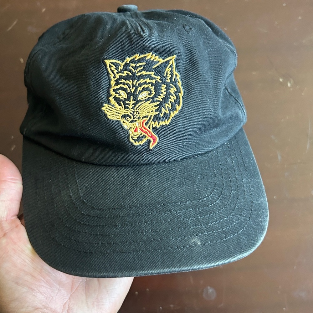 Black Adjustable P & CO Cap with Wolf Embroidery